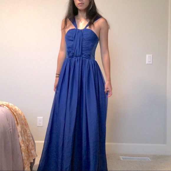 Custom made royal blue floor length gown never worn - Picture 1 of 7
